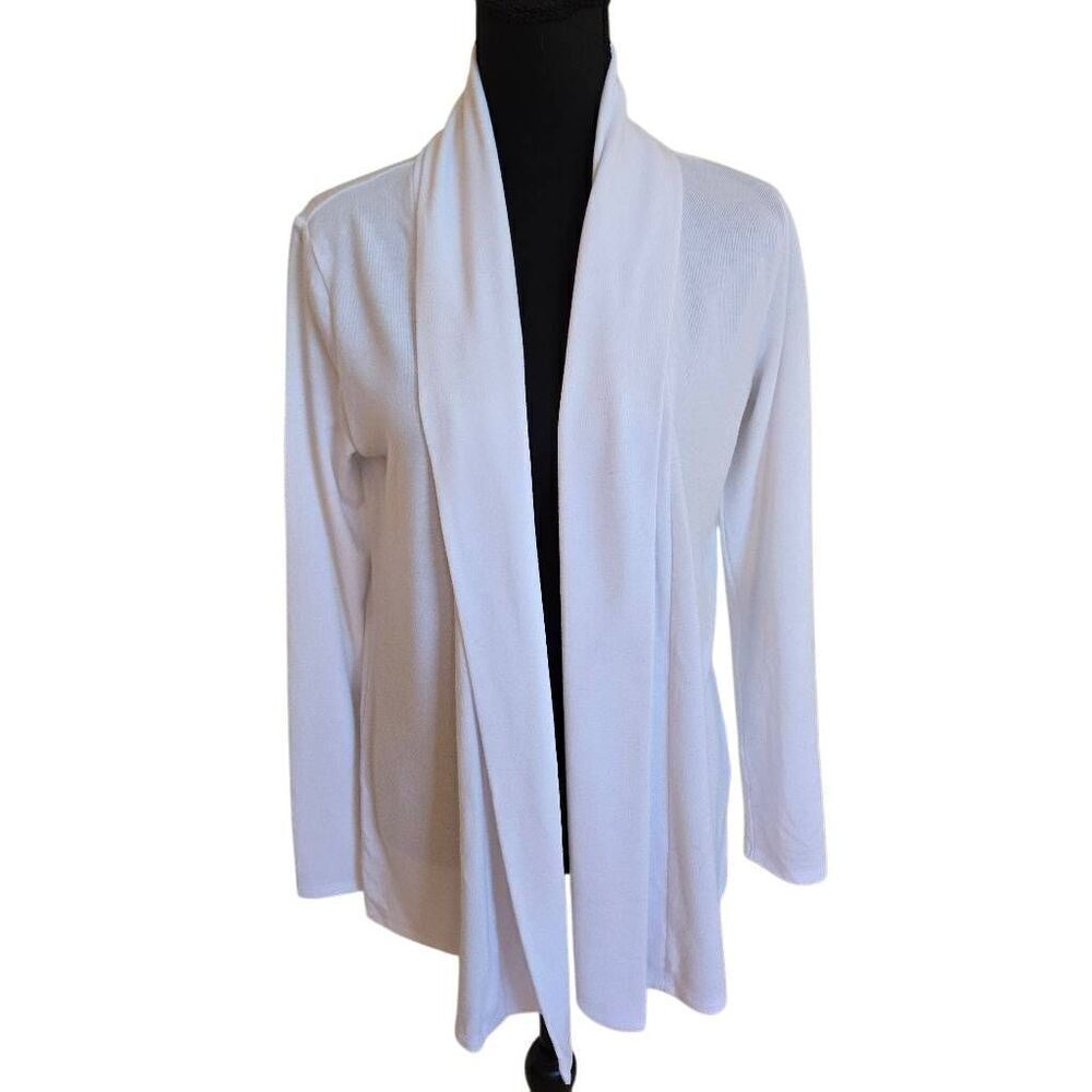 DKNY Donna Karen NY Womens White Long Sleeve Draped Front Cardigan Sweater Small